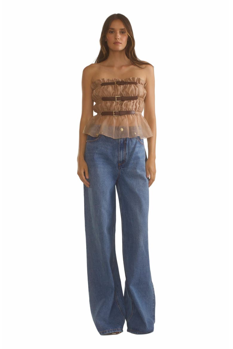 Buckle Up Silk Organza Top, Main, color, Camel