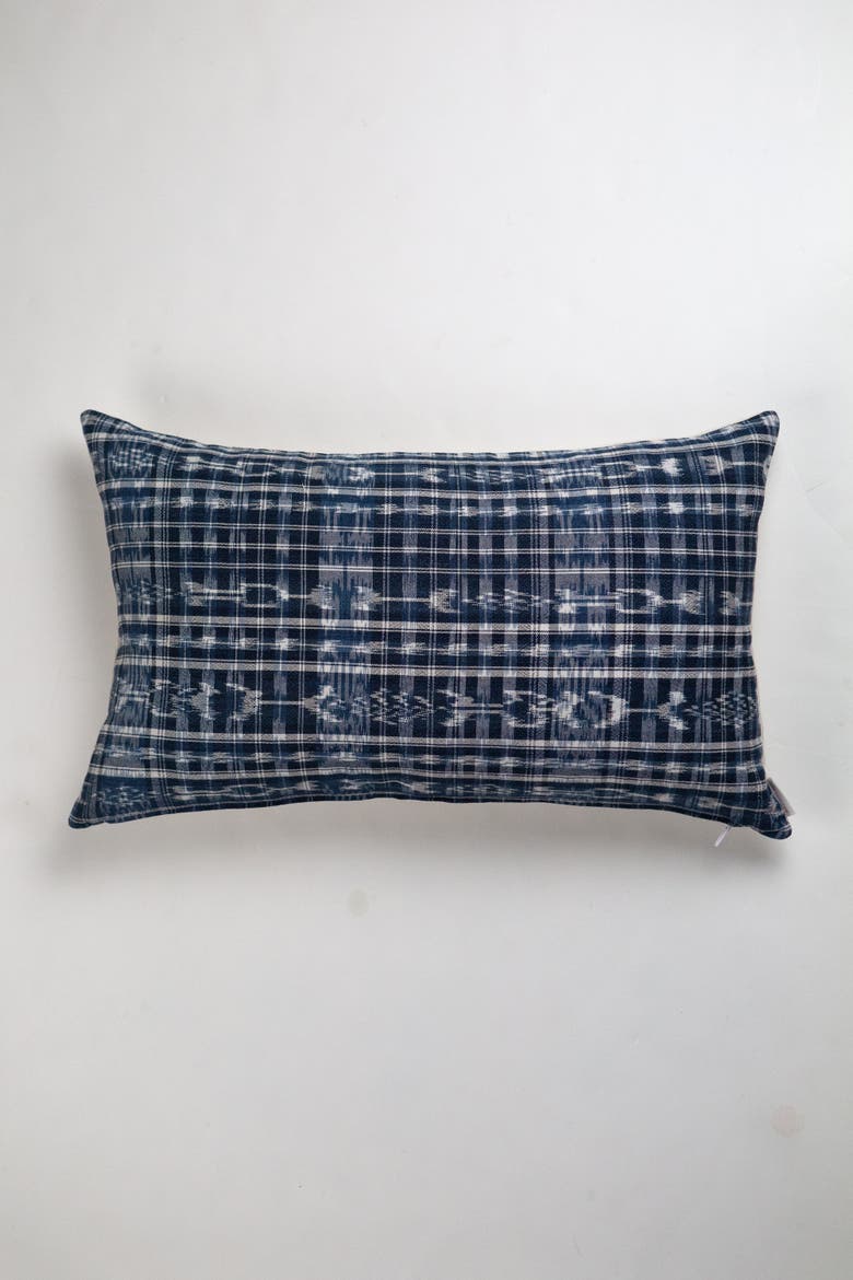 Vintage Ikat Corte Plaid Handwoven Cotton Throw Pillow, Alternate, color, Blue