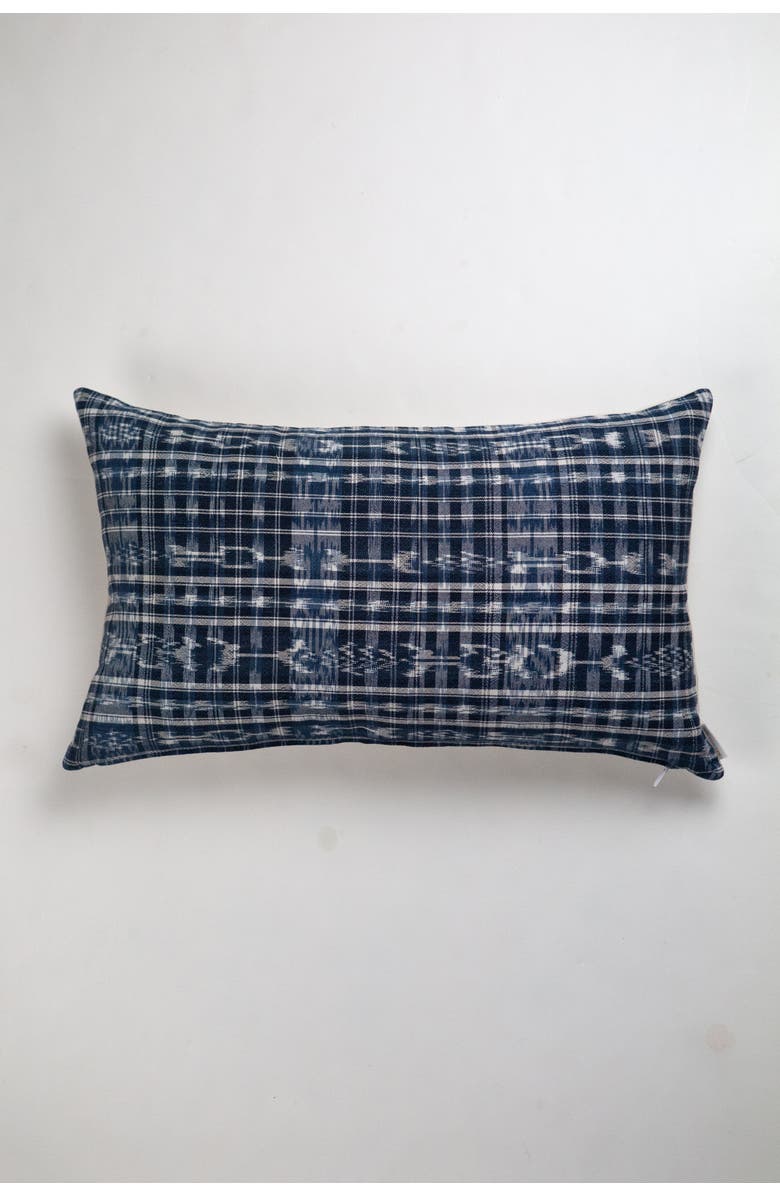 Archive New York Vintage Ikat Corte Plaid Handwoven Cotton Throw Pillow, Alternate, color, Blue