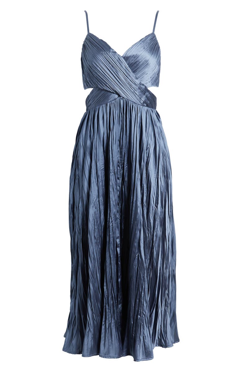 Lulus Margot Gathered Satin Midi Cocktail Dress, Alternate, color, Slate Blue