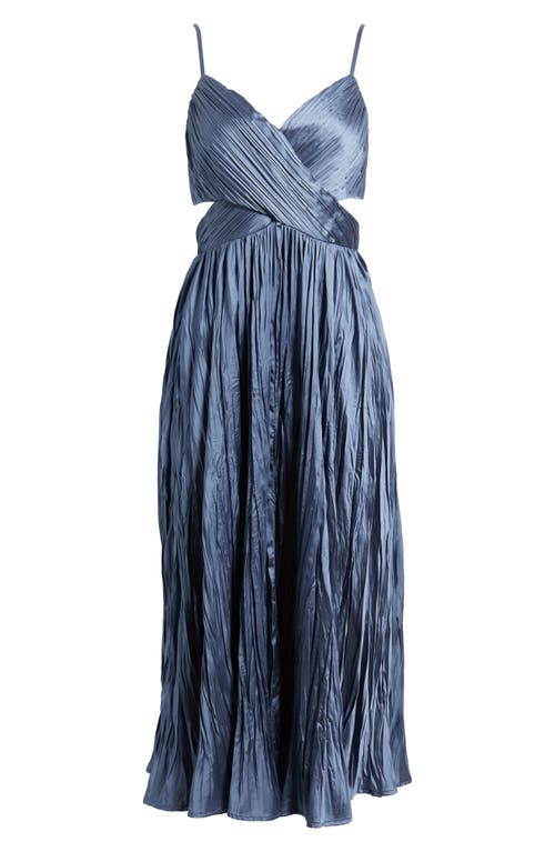 Lulus Margot Gathered Satin Midi Cocktail Dress In Slate Blue