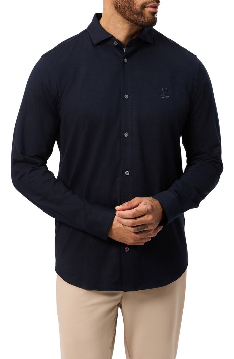 Psycho Bunny Crosby Knit Button-Up Shirt, Main, color,