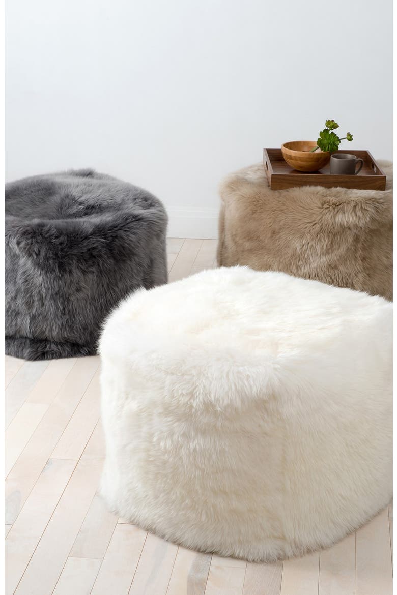 Genuine Shearling Pouf, Alternate, color, GREY