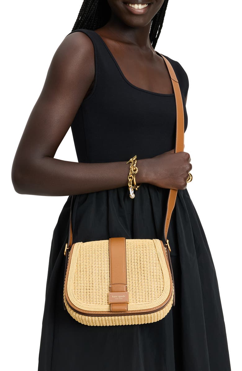 Kate Spade New York medium noveau straw saddle crossbody bag, Alternate, color,