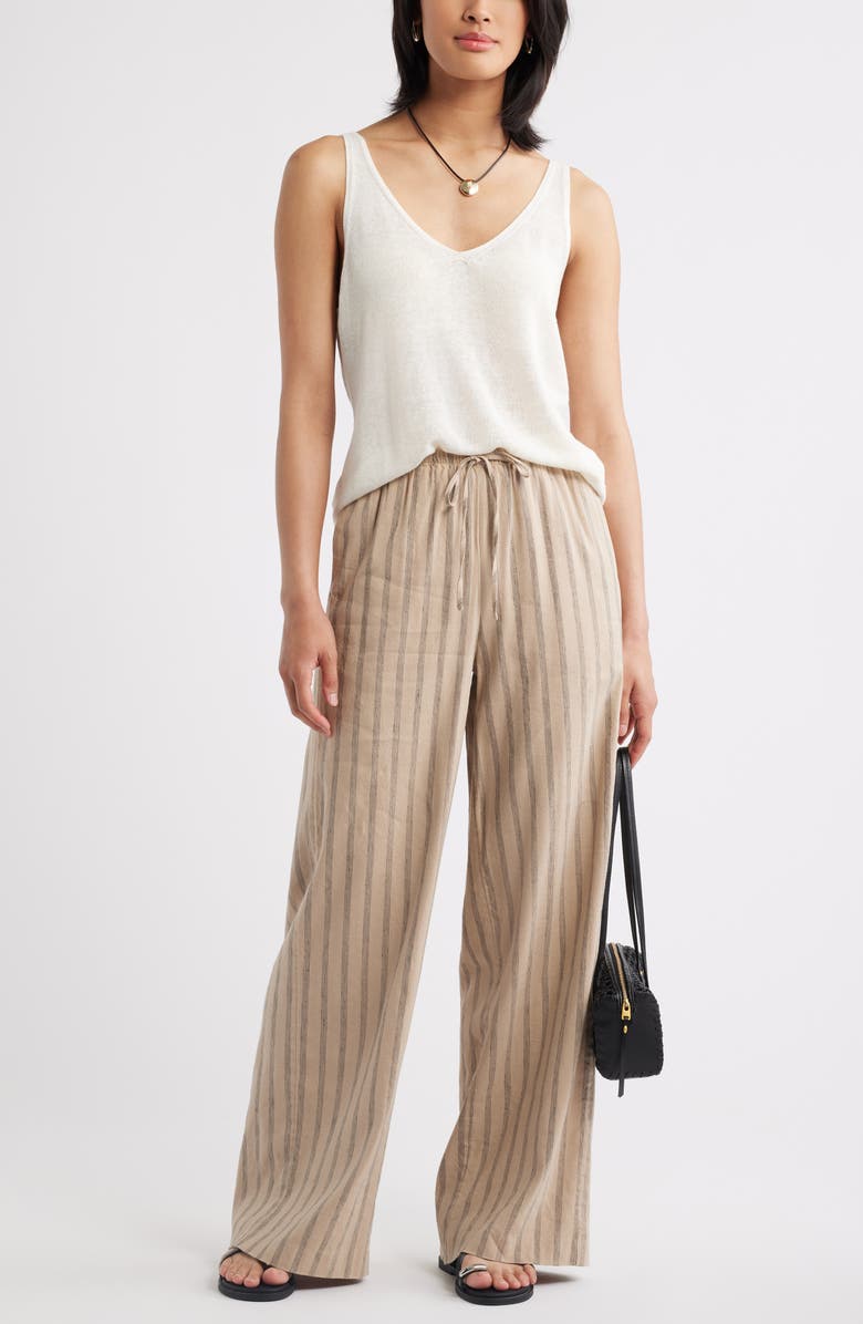 Nordstrom Linen Blend Wide Leg Pants, Alternate, color, Tan- Black Sonjay Stripe