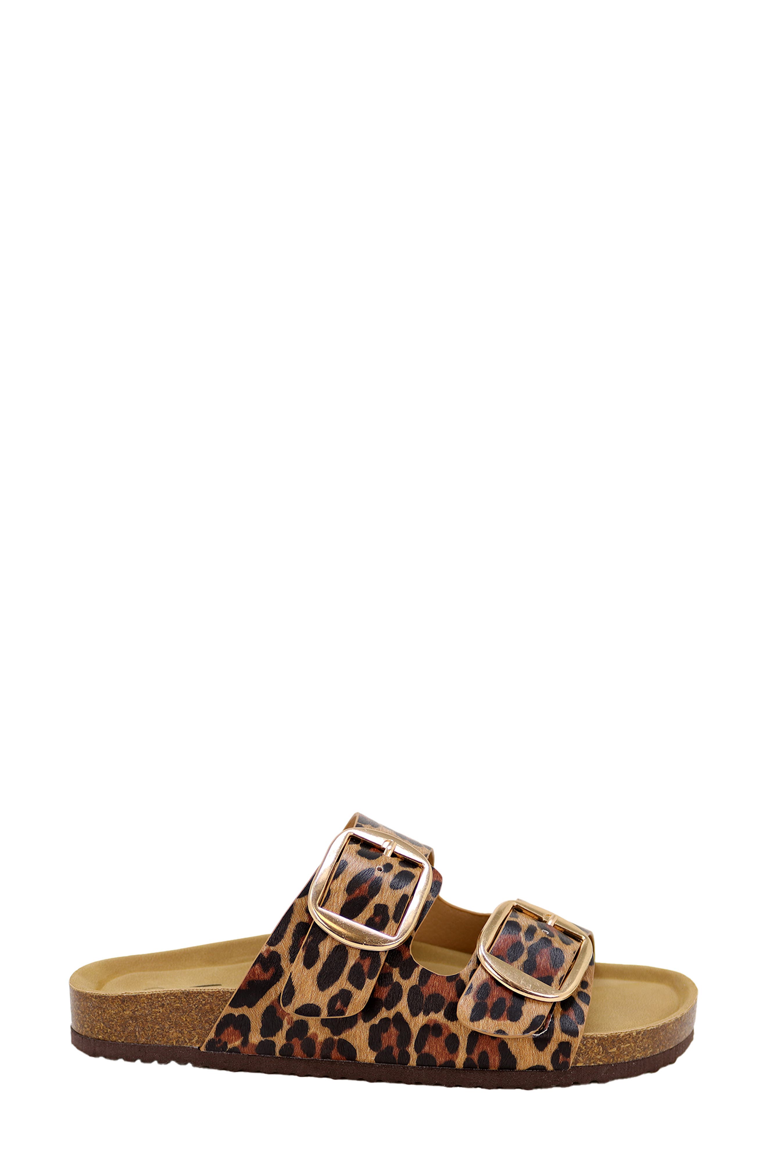 Griffin Faux Leather Double Strap Slide Sandal, Alternate, color, LEOPARD