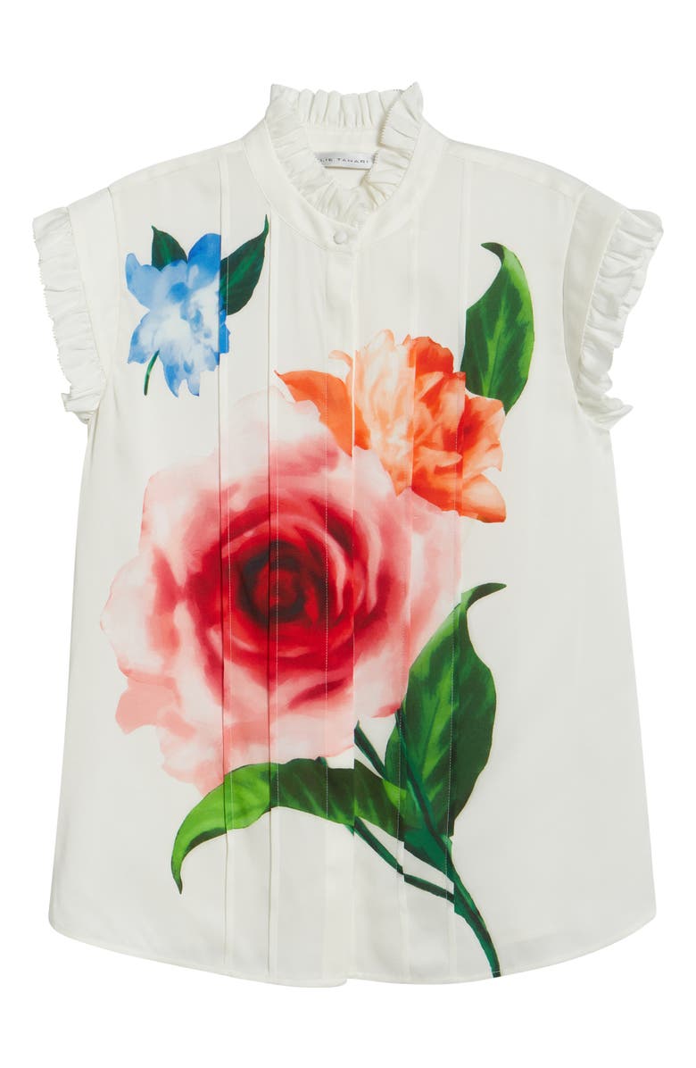 Elie Tahari The Chloe Ruffle Floral Stretch Silk Button-Up Shirt, Alternate, color, 