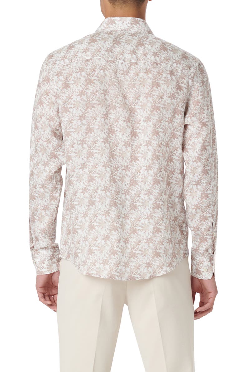 Bugatchi Axel Shaped Fit Floral Linen Button-Up Shirt, Alternate, color, Caramel
