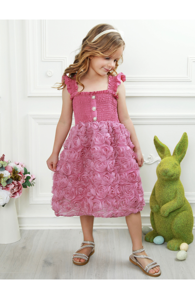 Mia Belle Girls Blush Garden Rosette Smocked Dress, Alternate, color, Pink