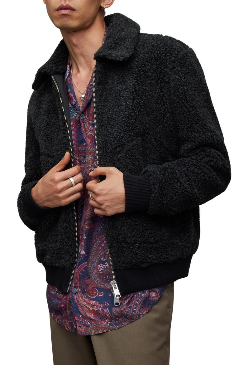 Faux Shearling Buzz Bomber Jacket, Alternate, color, CINDER MARL