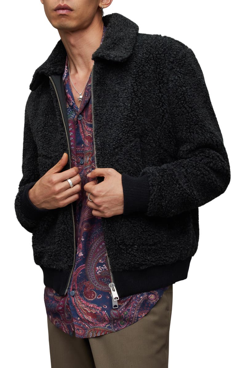 AllSaints Faux Shearling Buzz Bomber Jacket, Alternate, color,