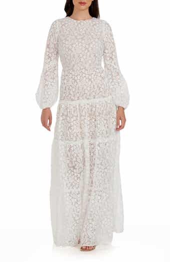 Dress the Population Lyra Semisheer Long Sleeve Gown