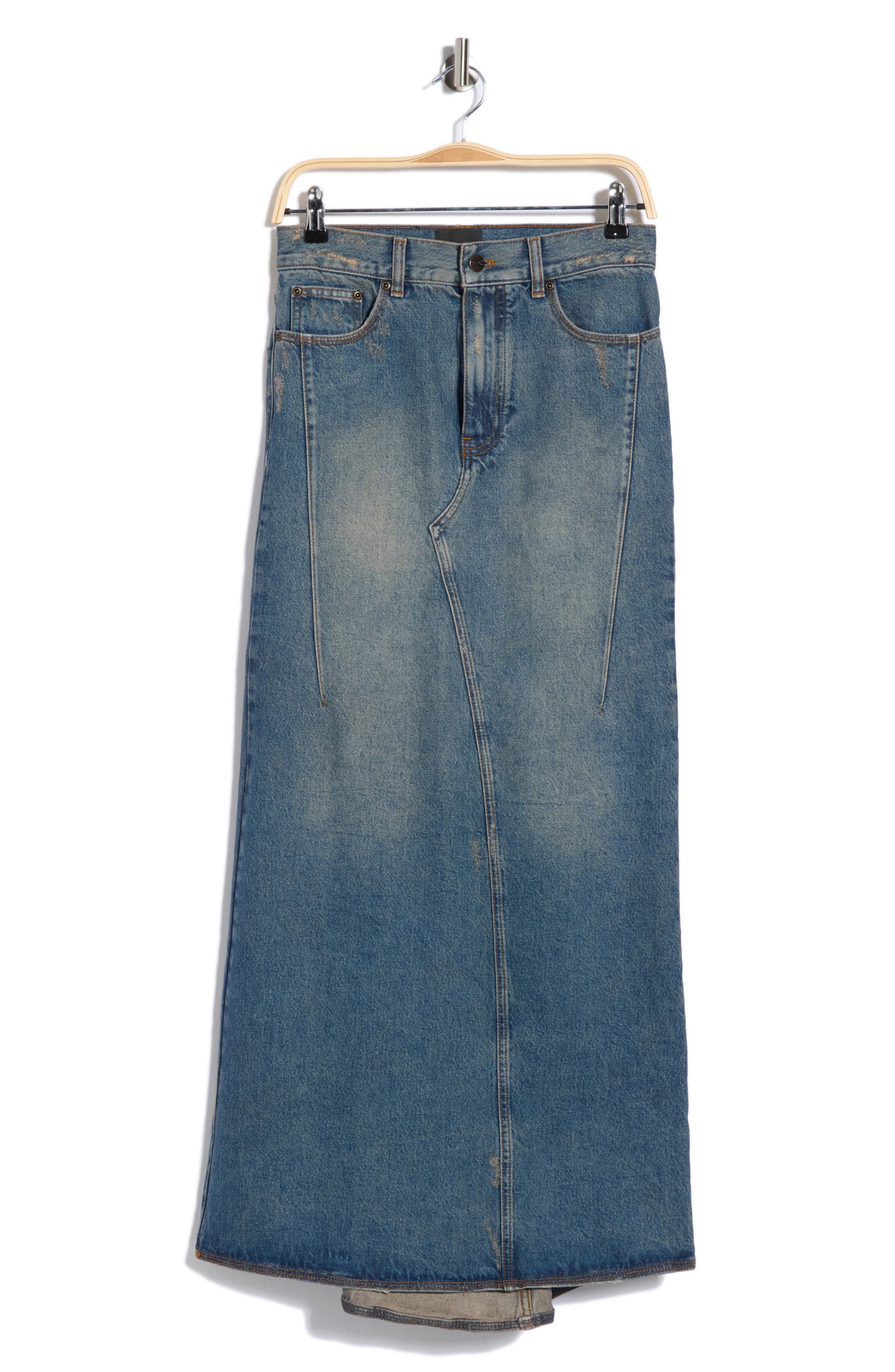 Fluted Denim Maxi Skirt