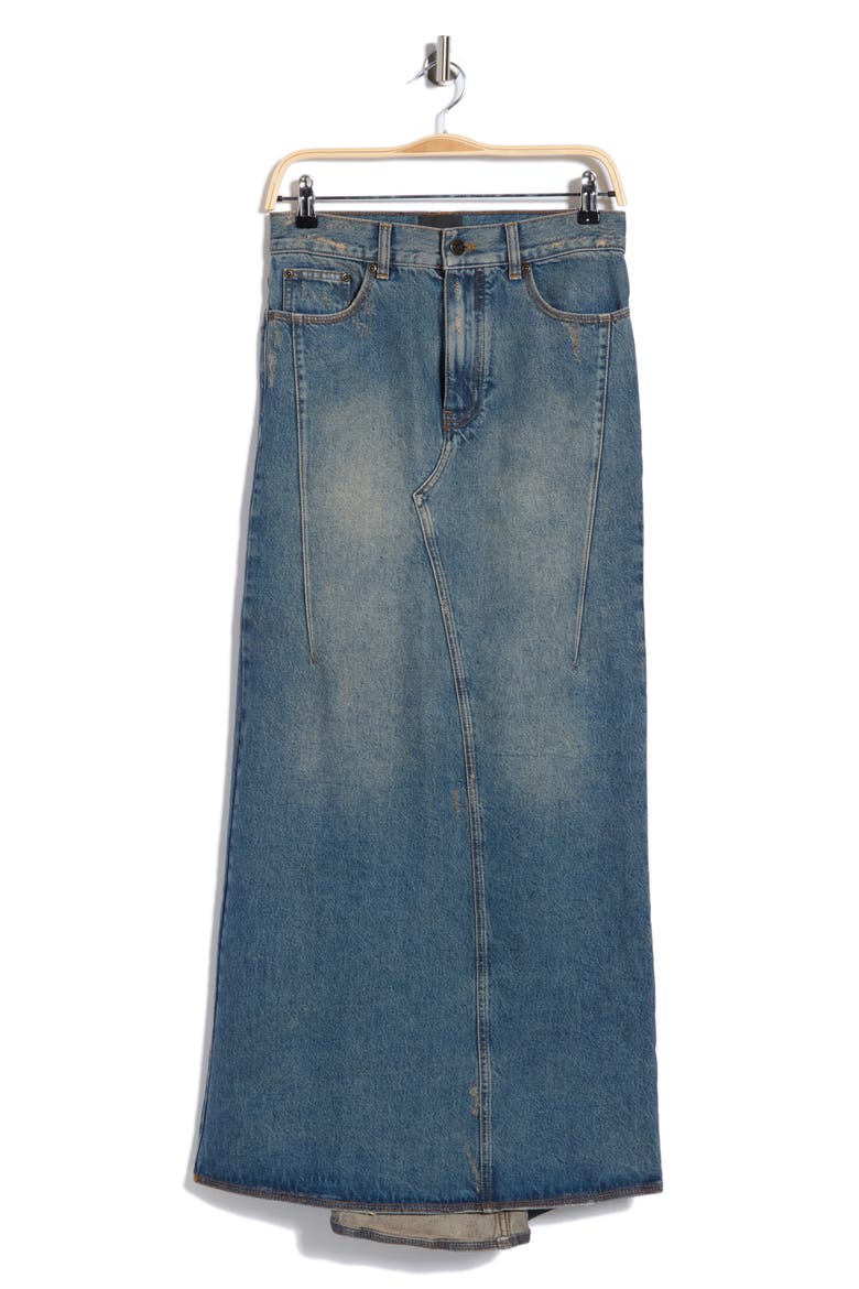 Fluted Denim Maxi Skirt, Main, color, GRUNGE INDIGO