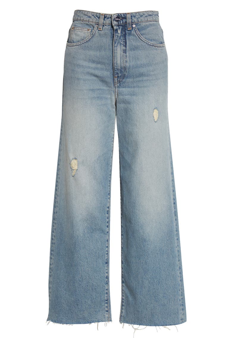 Totême Organic Cotton Crop Flare Wide Leg Jeans, Alternate, color, DISTRESSED BLUE