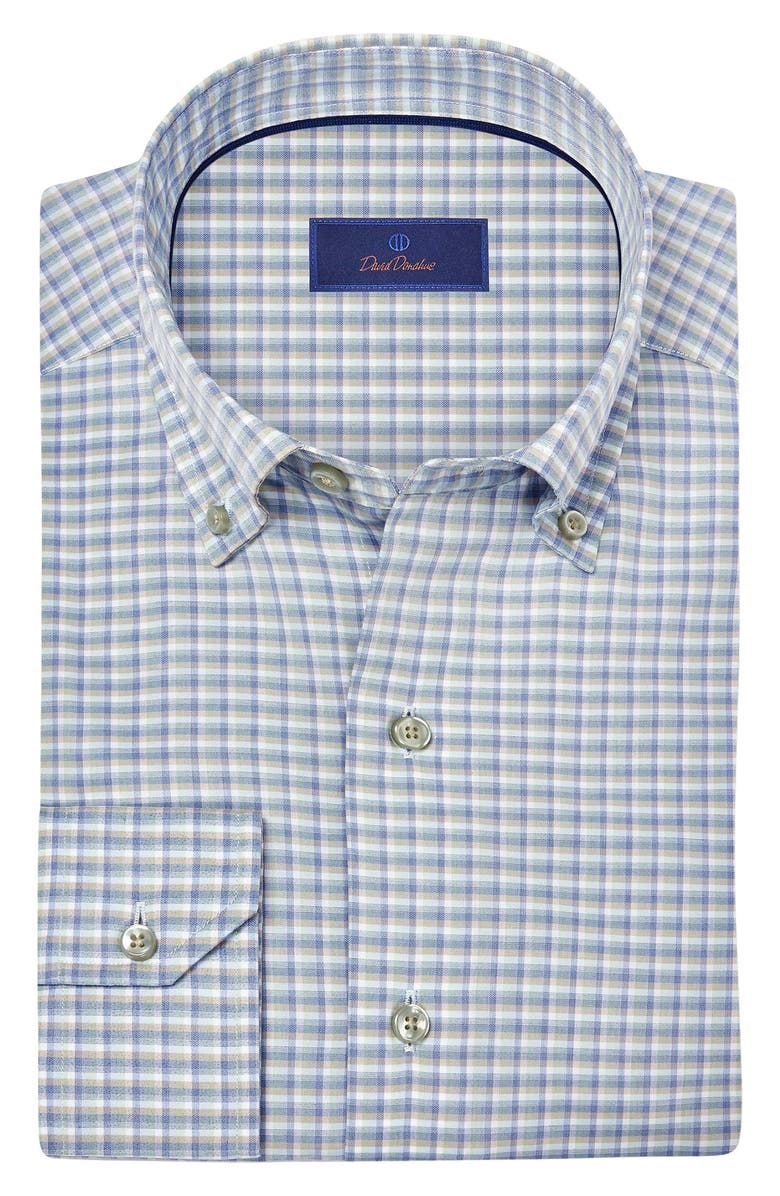 David Donahue Shadow Check Cotton Twill Button-Down Shirt, Alternate, color, Sage/ Blue