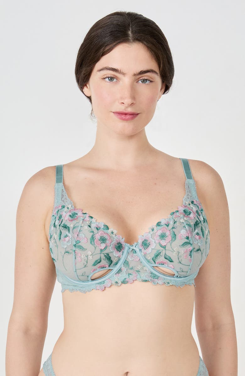 Etam Allure Classique Embroidered Underwire Bra, Alternate, color, Blue Lagon