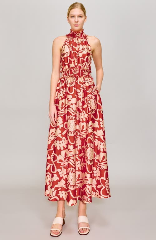 Melloday Mock Neck Maxi Dress In Red Floral Print