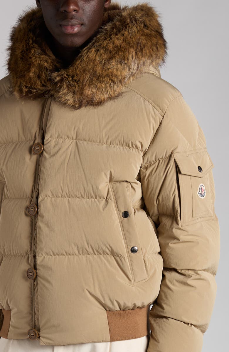 Moncler Luynes Down Jacket with Faux Fur Trim, Alternate, color, Tan