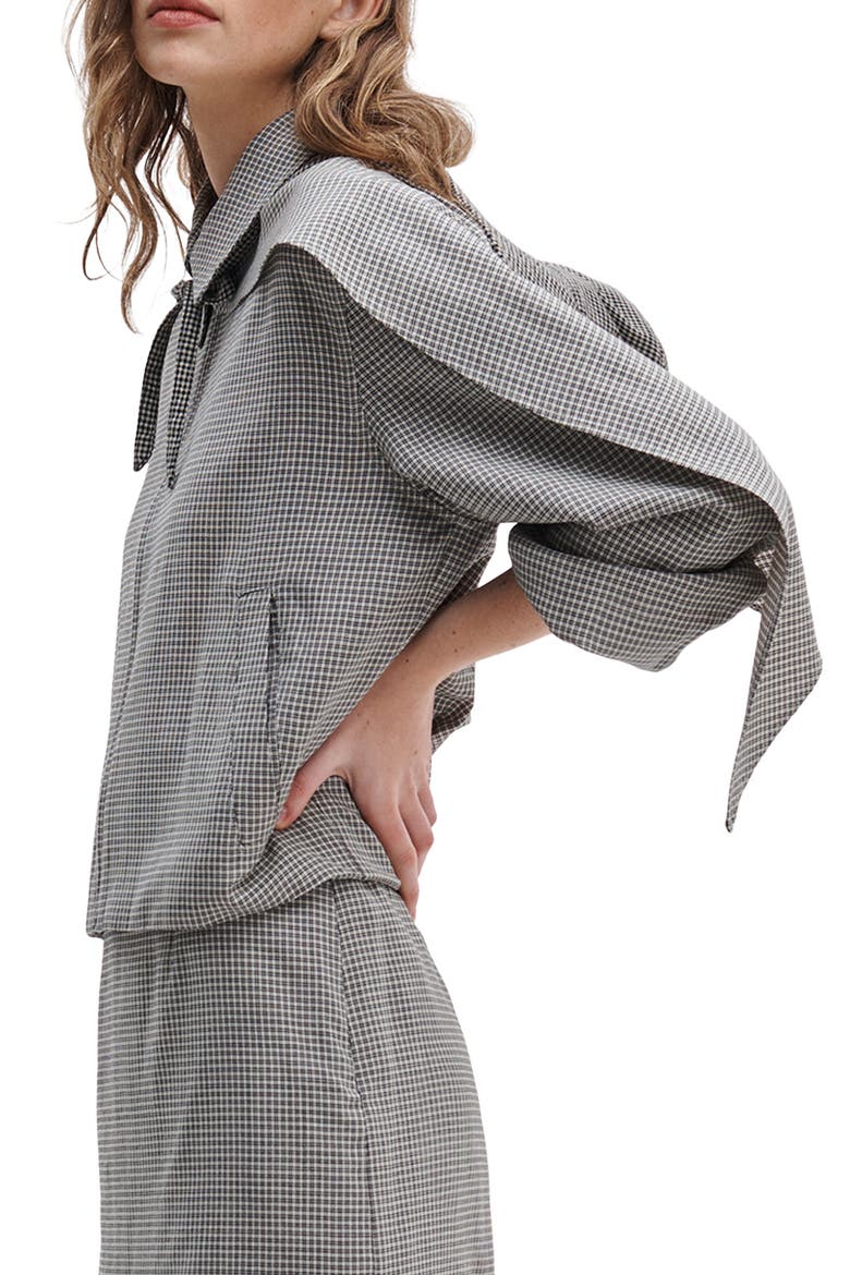 Krista Windowpane Check Wool Jacket with Attached Scarf, Alternate, color, BLACK PLAID