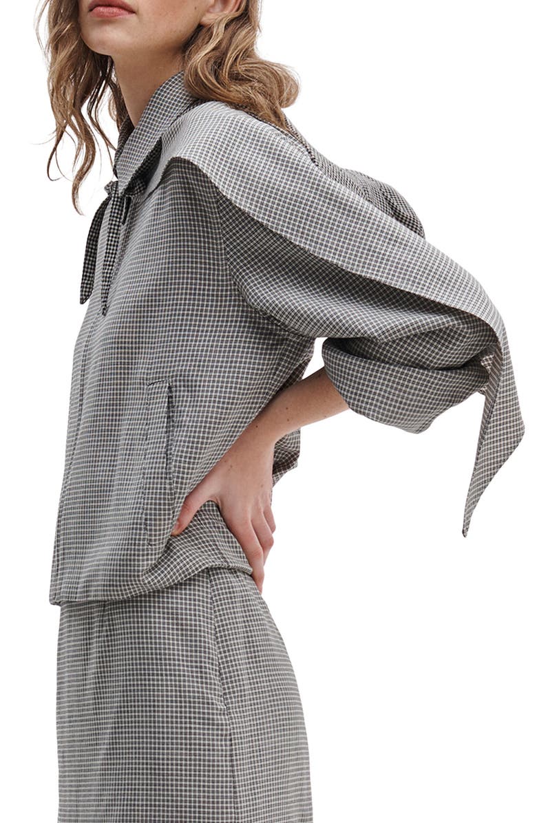 rag & bone Krista Windowpane Check Wool Jacket with Attached Scarf, Alternate, color, Black Plaid