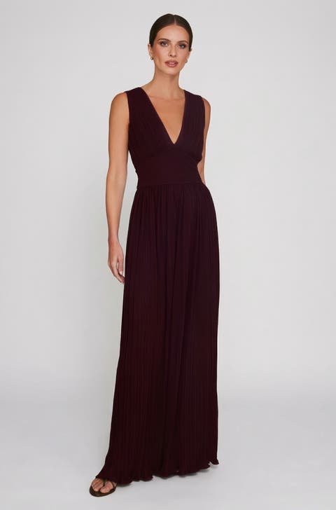Pleated Plunge Maxi Dress