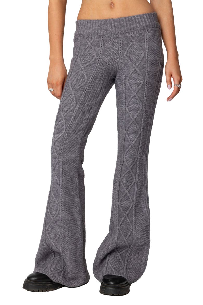 Ray Cable Stitch Knit Flare Sweater Pants, Main, color, GRAY-MELANGE