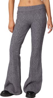 EDIKTED Ray Cable Stitch Knit Flare Sweater Pants