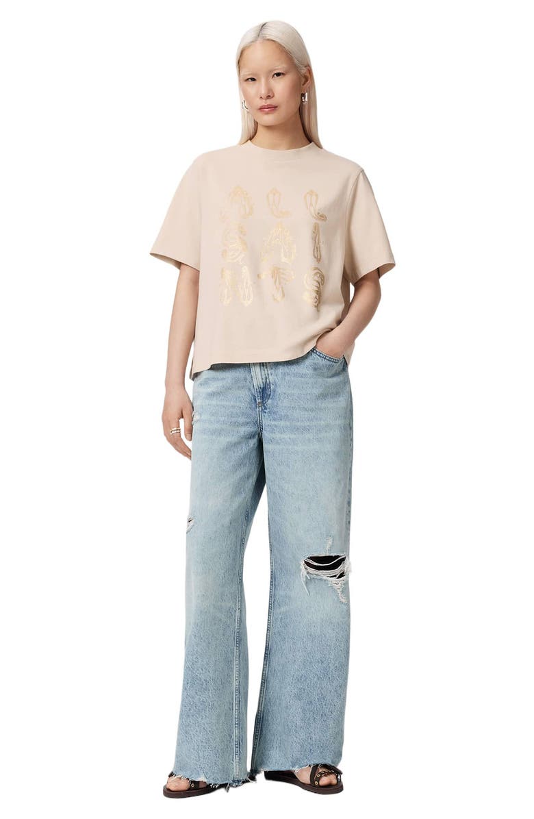 AllSaints Ella Lisa Metallic Graphic T-Shirt, Alternate, color, Dove White