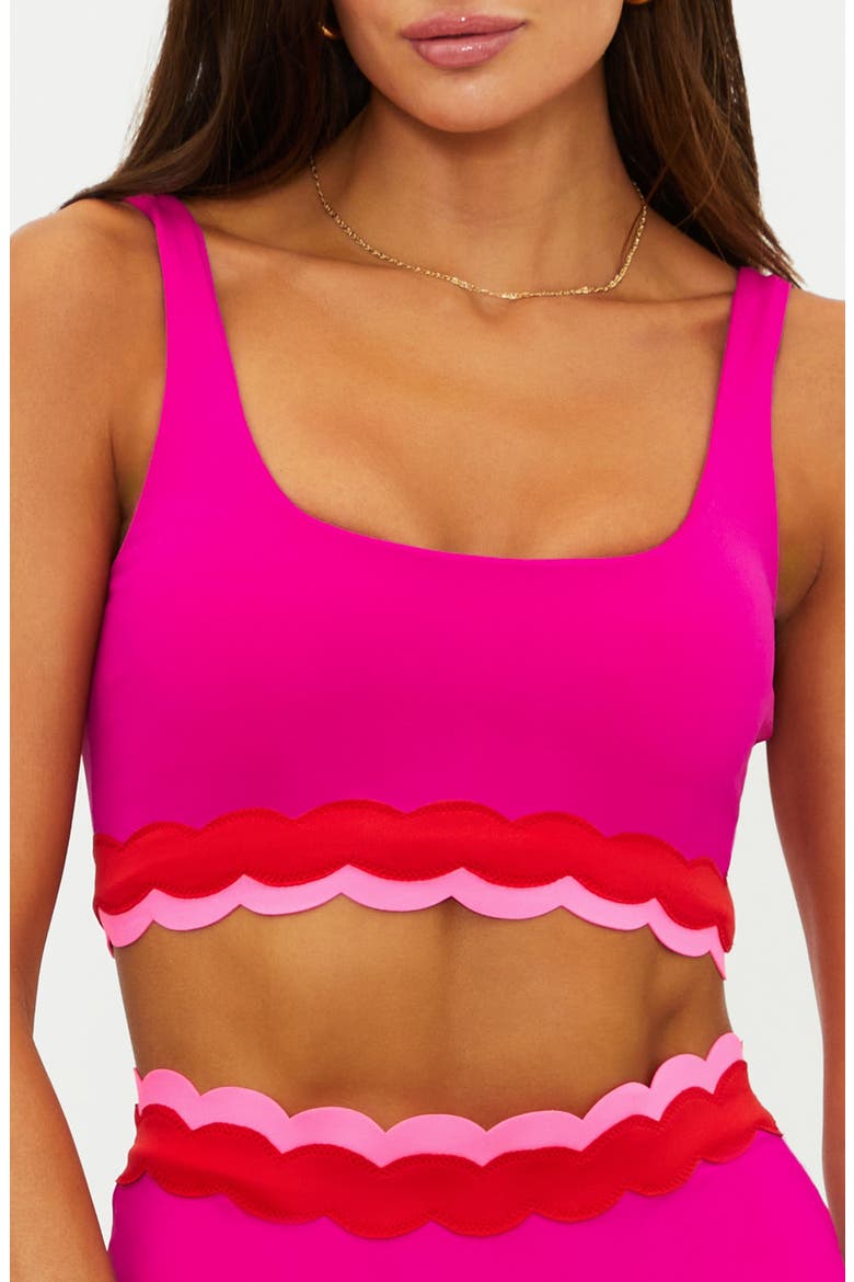 Marin Scallop Colorblock Bikini Top, Main, color, FUCHSIA RED NEON PINK WAVE