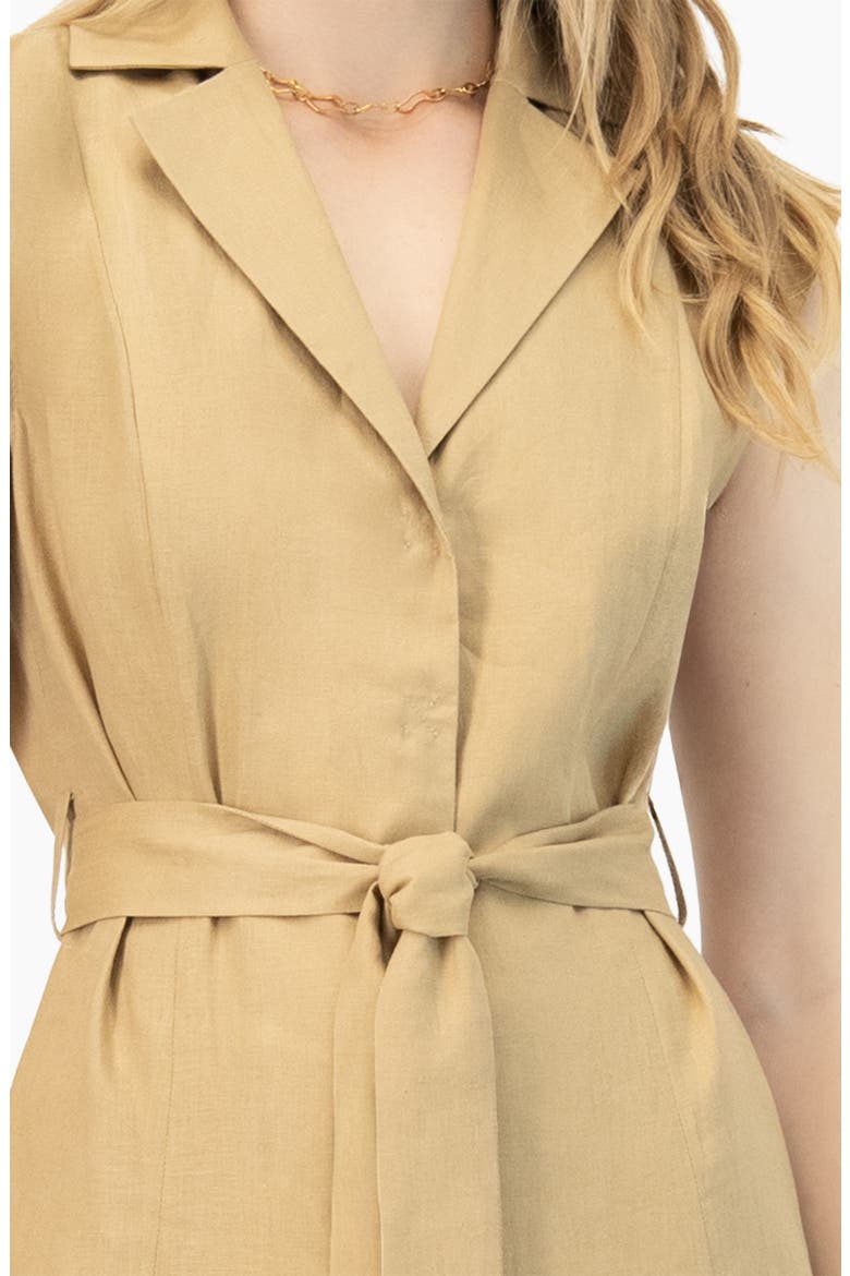 Long Linen Dress with Waist Tie, Alternate, color, Beige