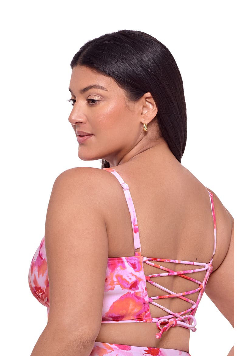 Supportive and Sculpting Square Neck Lace Back Midkini Swimsuit Top, Alternate, color, Pink Riviera Floral