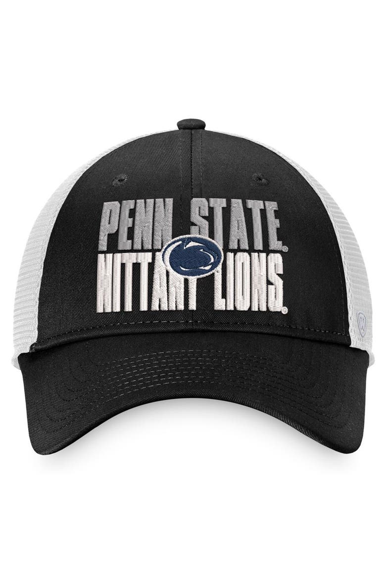 Men's Top of the World Black/White Penn State Nittany Lions Stockpile Trucker Snapback Hat, Alternate, color, Black