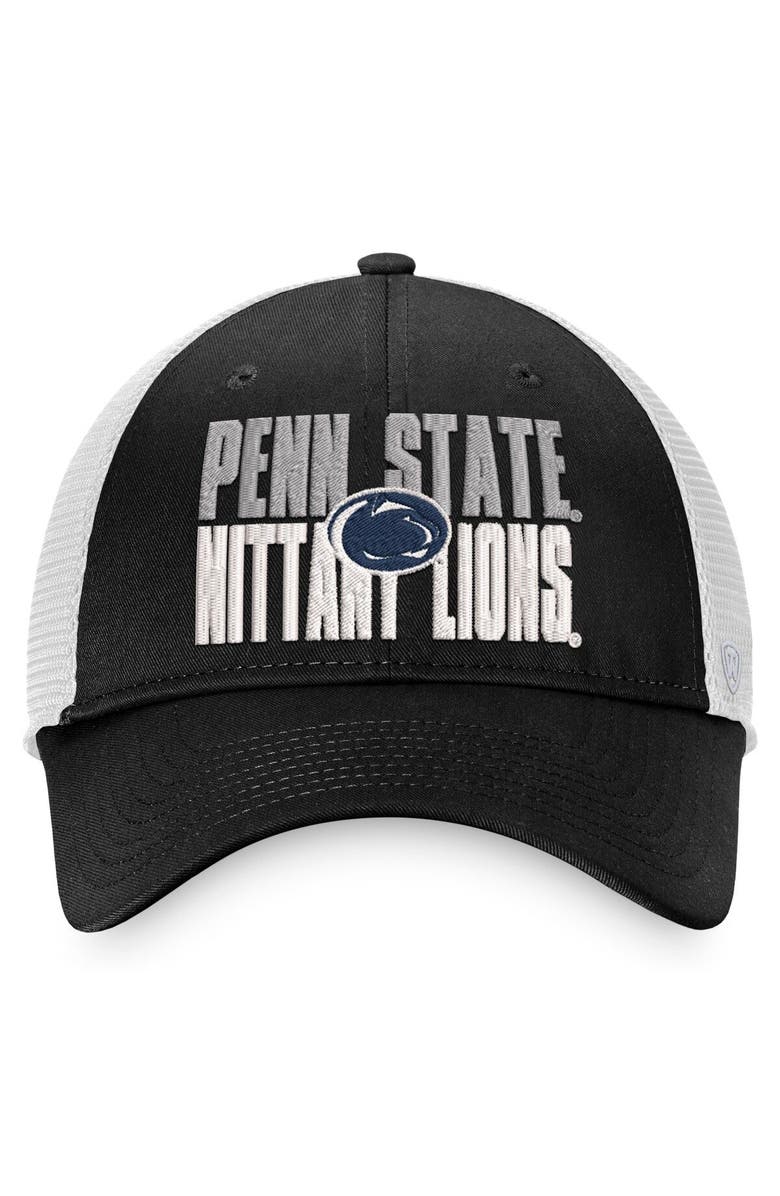 TOP OF THE WORLD Men's Top of the World Black/White Penn State Nittany Lions Stockpile Trucker Snapback Hat, Alternate, color, Black