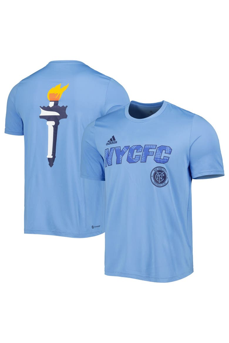 Men's adidas Light Blue New York City FC Team Jersey Hook AEROREADY T-Shirt, Main, color, Light Blue
