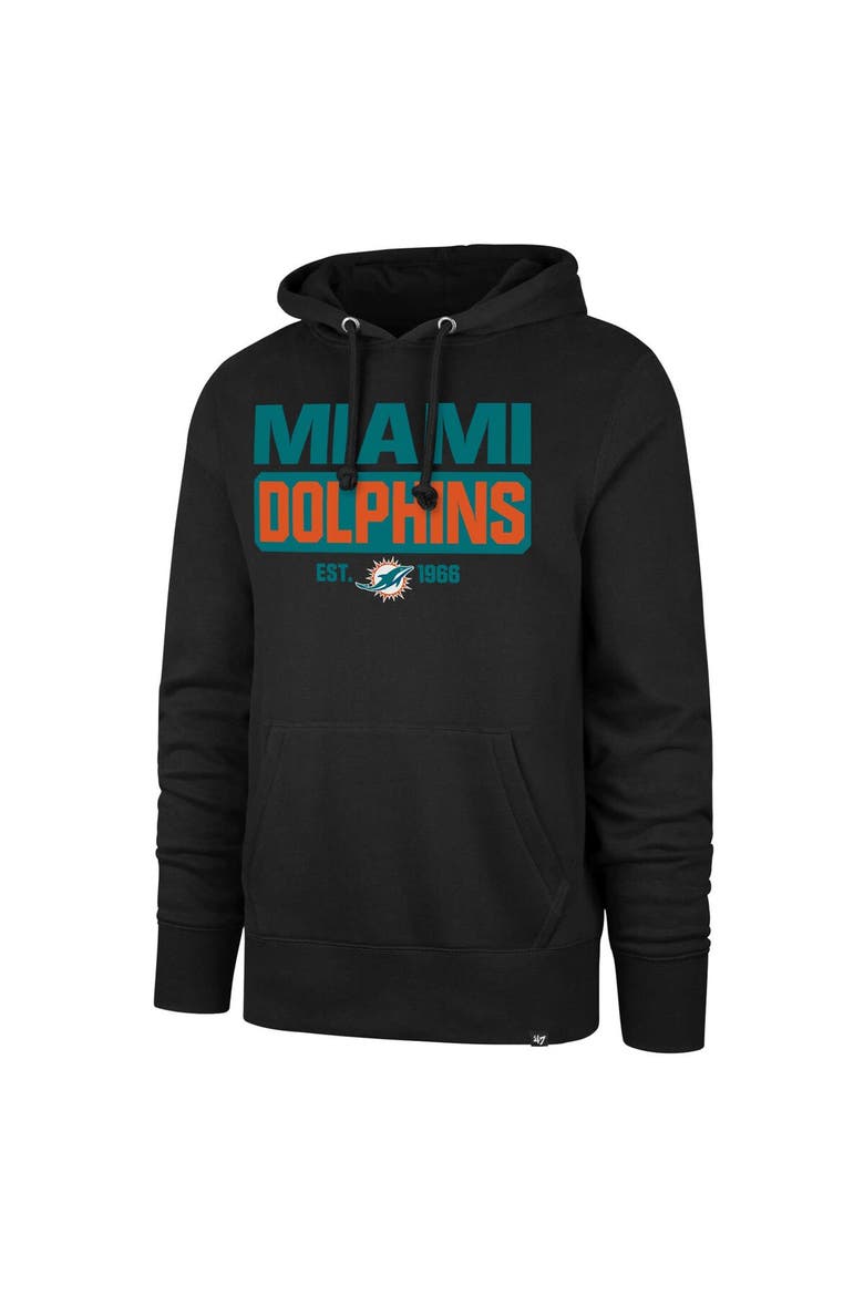 Men's '47 Black Miami Dolphins Box Out Headline Pullover Hoodie, Alternate, color, Black