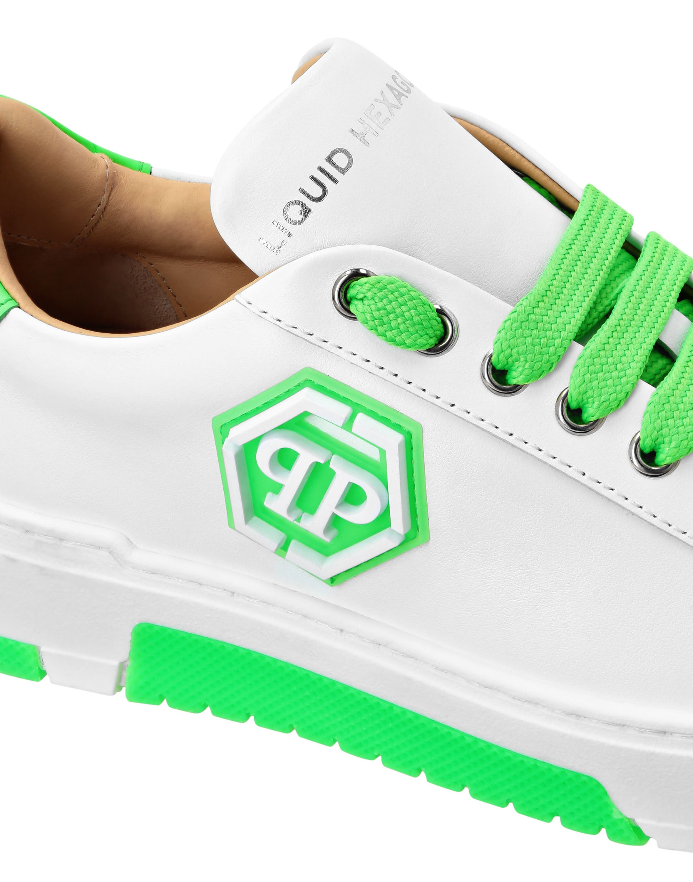 Leather Lo-Top Sneakers Hexagon Unisex, Alternate, color, acidgreen