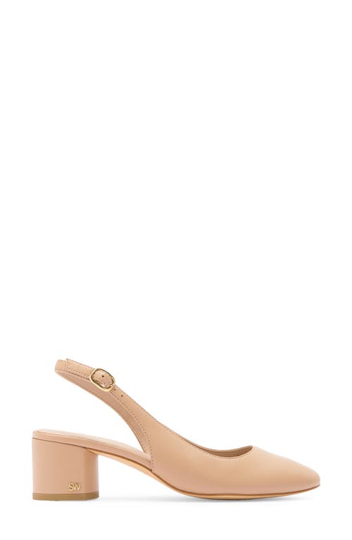 Stuart Weitzman Bridgt 50 Leather Slingback Pump In Golden Beige