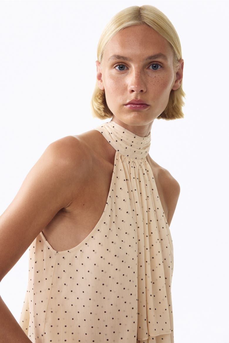 Tiered Tie-detail Top, Alternate, color, Light beige/polka dot
