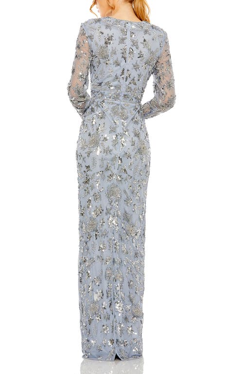 Mac Duggal Sequin Long Sleeve Gown In Slate Blue
