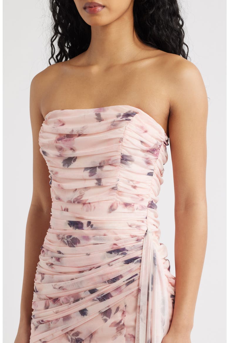 Kayla Floral Ruched Mesh Mini Cocktail Dress, Alternate, color, PINK FLORAL