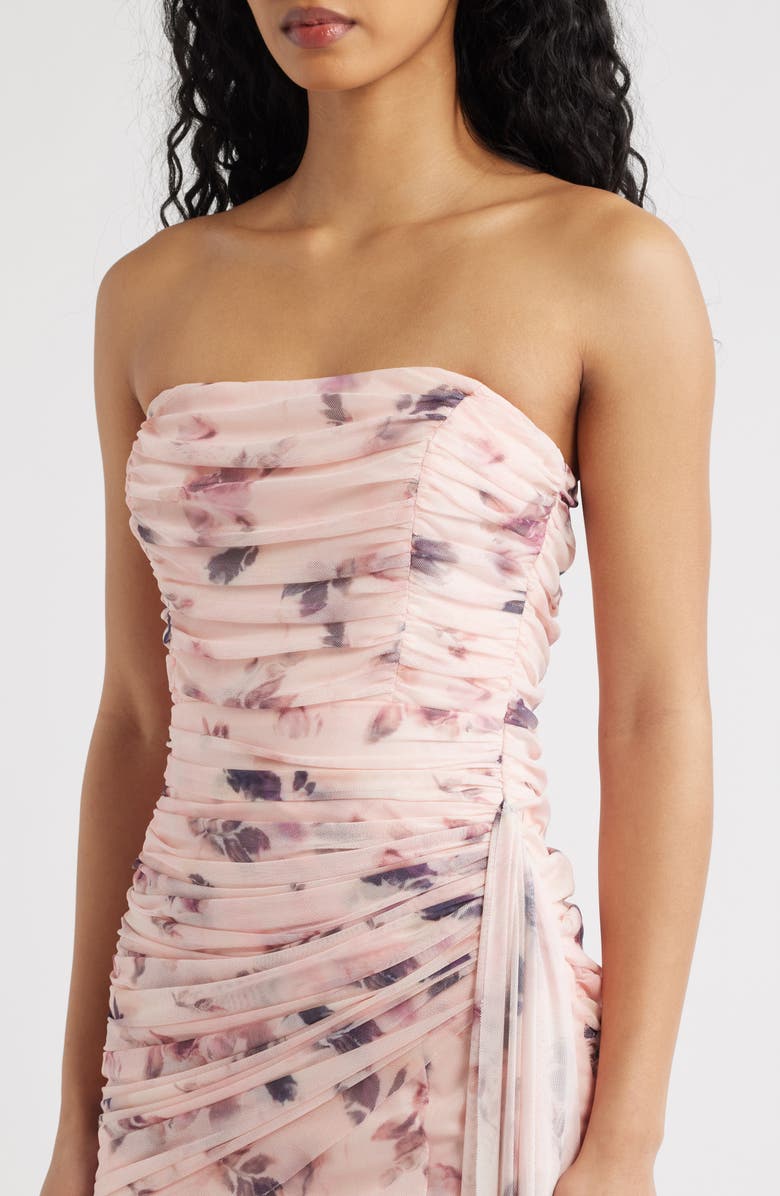 Lulus Kayla Floral Ruched Mesh Mini Cocktail Dress, Alternate, color, Pink Floral