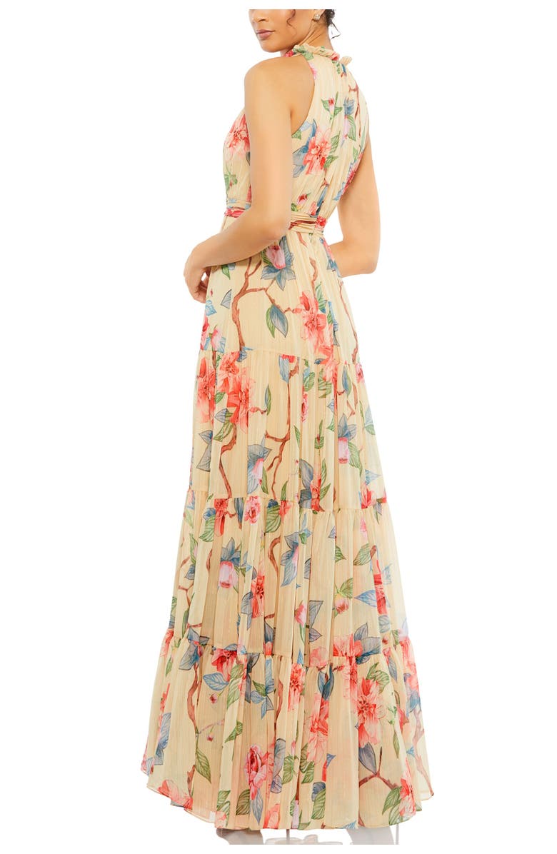 Mac Duggal Floral Button High Neck Maxi Dress, Alternate, color, Nude Multi