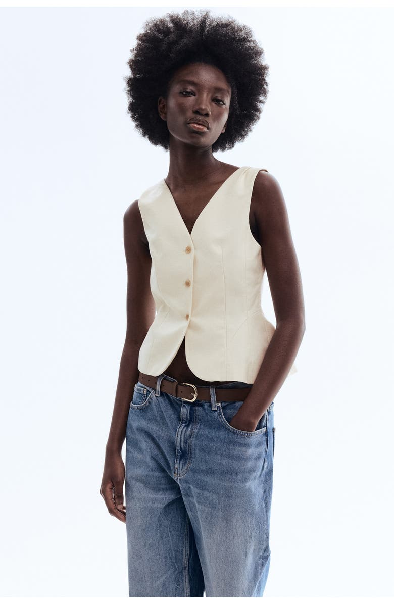 H&M V-neck Waistcoat, Alternate, color, Cream