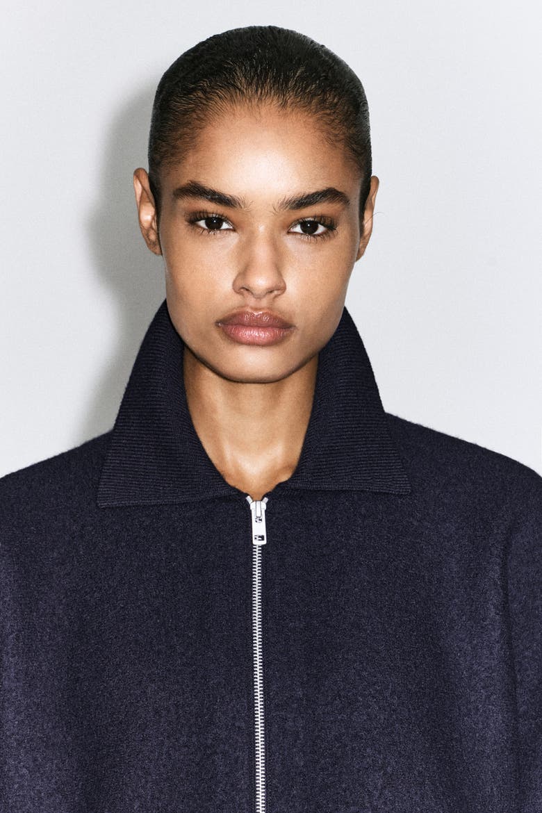 Sculpted Merino Wool Zip-Up Jacket, Alternate, color, NAVY