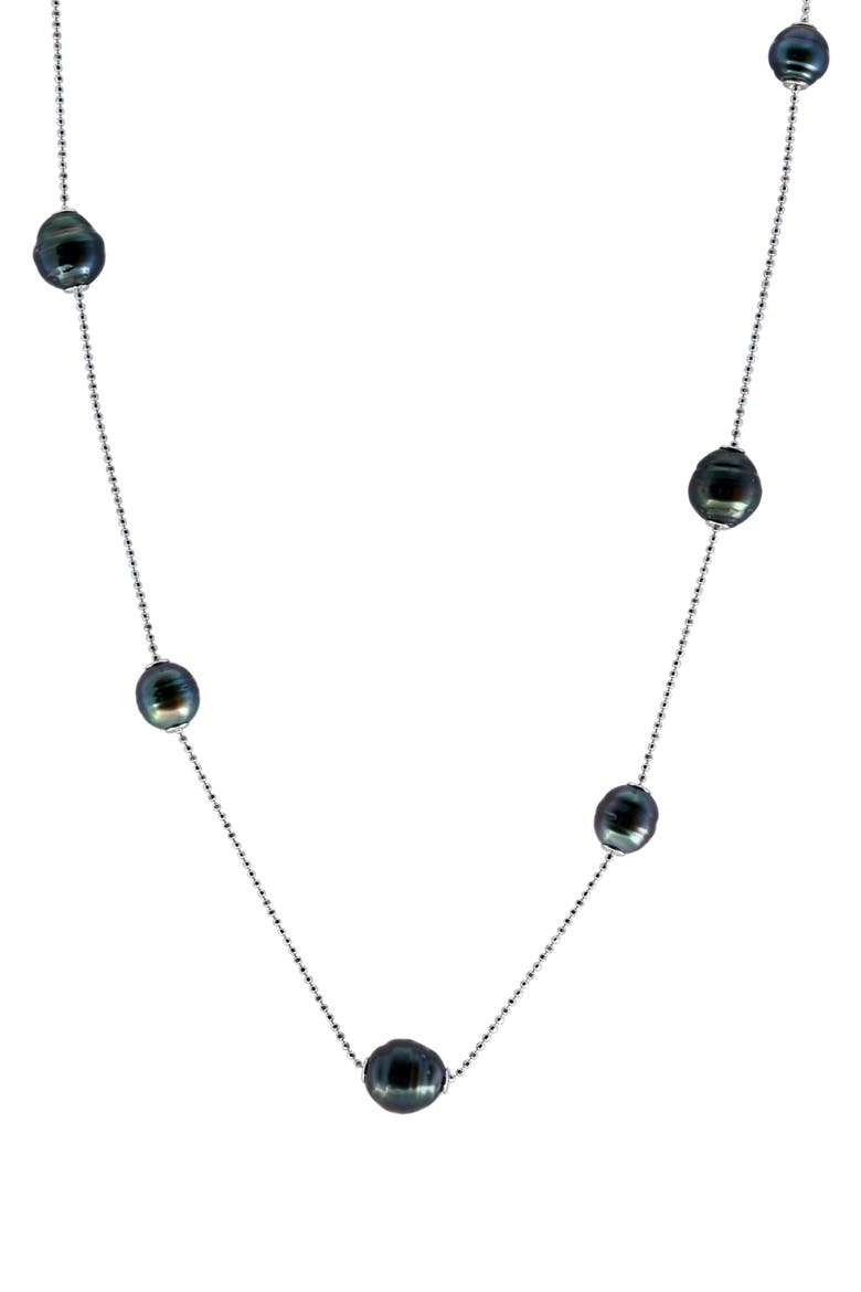 Tahitian Cultured Pearl Station Necklace, Main, color, BLACK