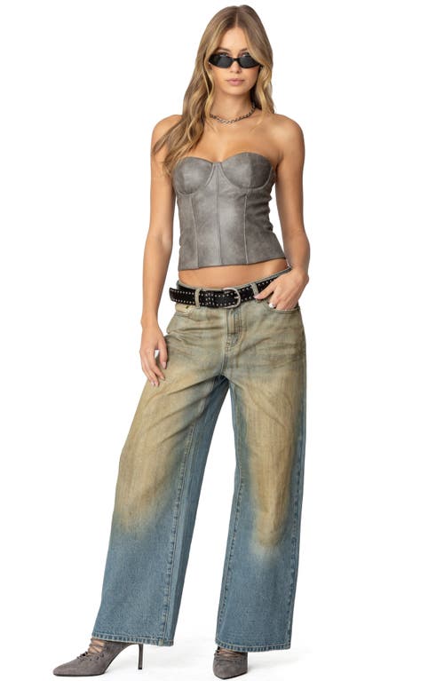 Edikted Sulivan Strapless Faux Leather Crop Top In Gray-washed