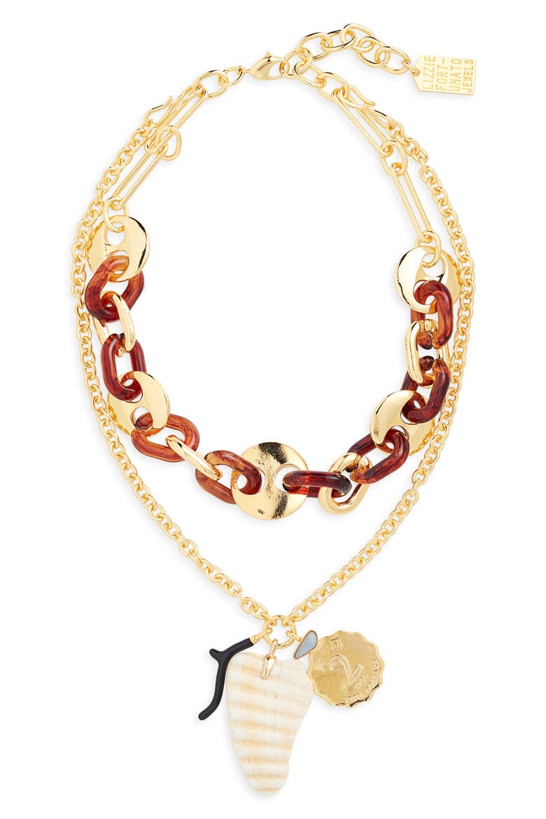 Elba Layered Charm Necklace, Main, color, TOROISE/ GOLD