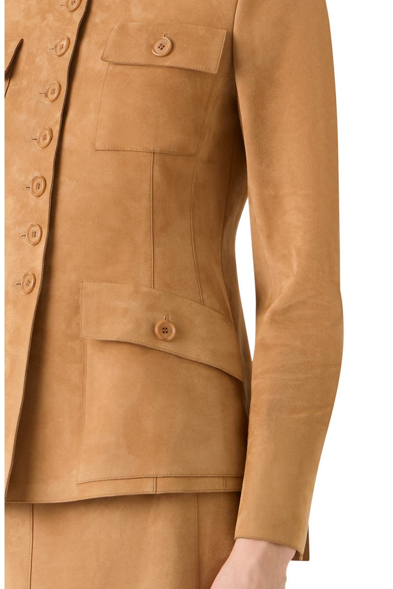 Delia Fitted Goatskin Suede Jacket, Alternate, color, CAMEL