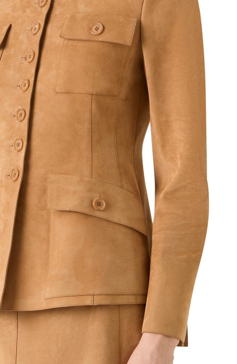 Akris Delia Fitted Goatskin Suede Jacket, Alternate, color, Camel